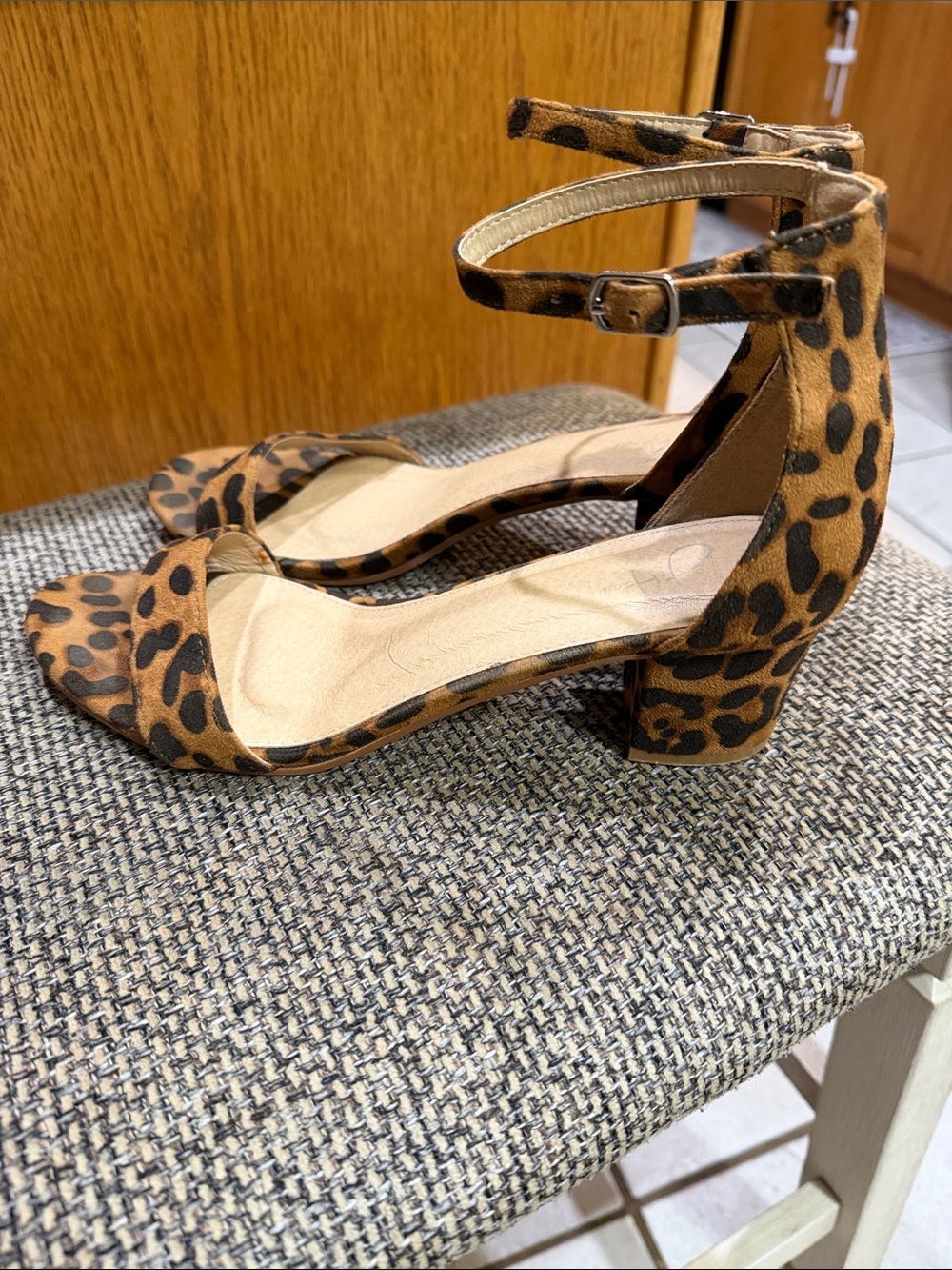 Leopard Print Ankle-Strap Block Heels - Brown